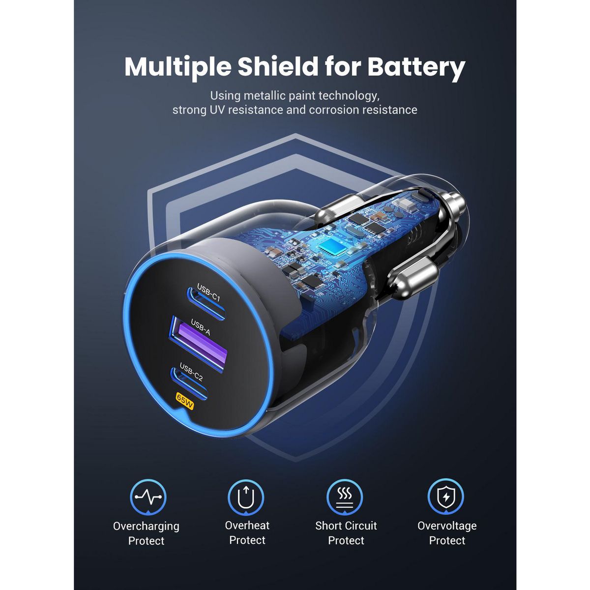 UGREEN - Cargador para Auto 75W con 2 Puertos USB-C y 1 USB-A EC703