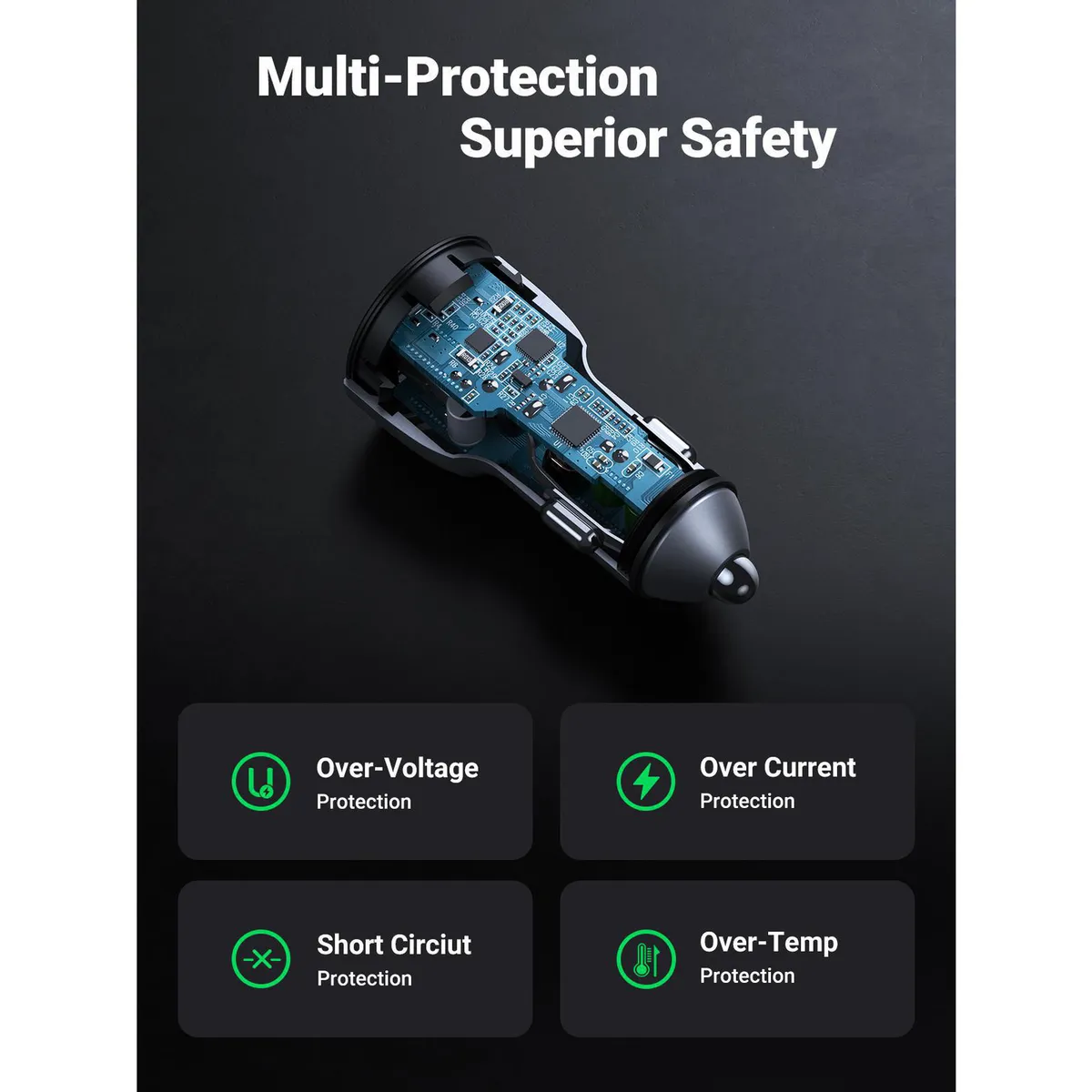 UGREEN - Cargador para Auto de 36W con 2 Puertos USB-A CD213