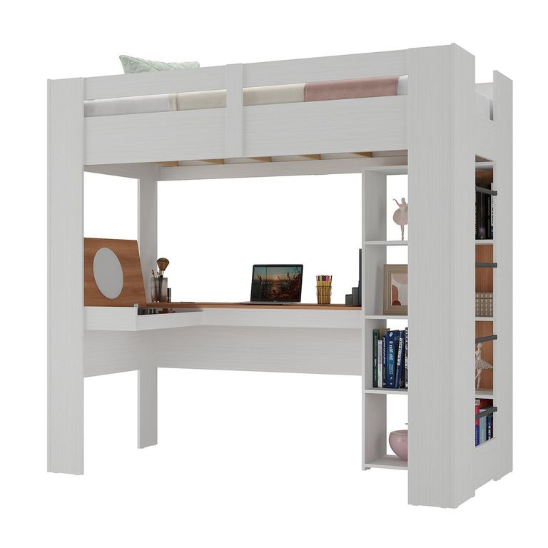 Cama con Escritorio 1 plaza Blanco