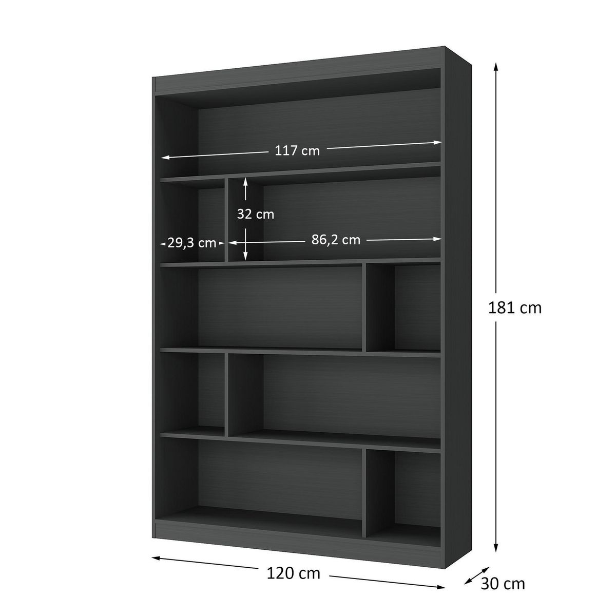 DI PORETTI - Librero MDF 5 Nivel(es) 120x181x30 m Negro