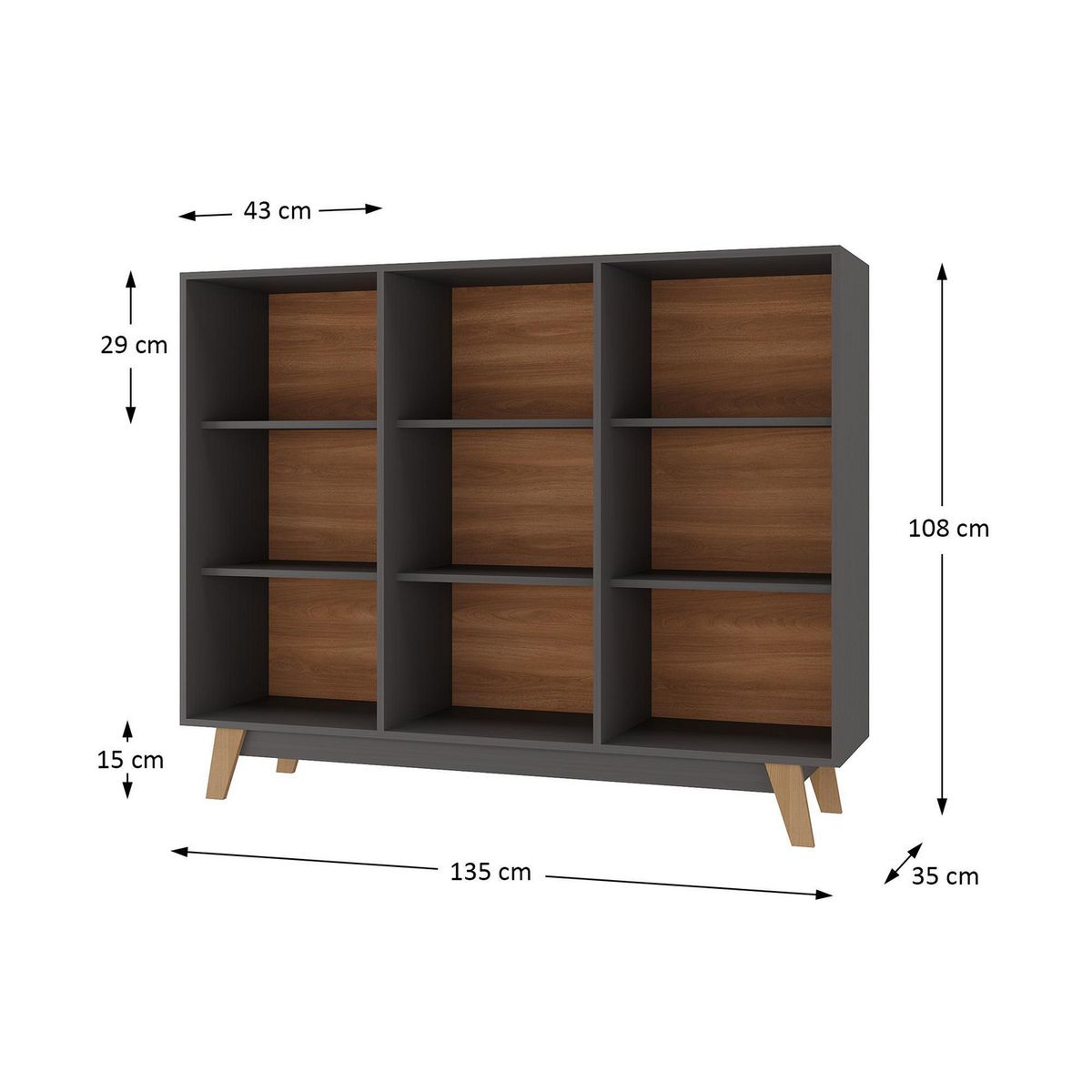 DI PORETTI - Librero MDF 3 Nivel(es) 135x108x35 cm Negro