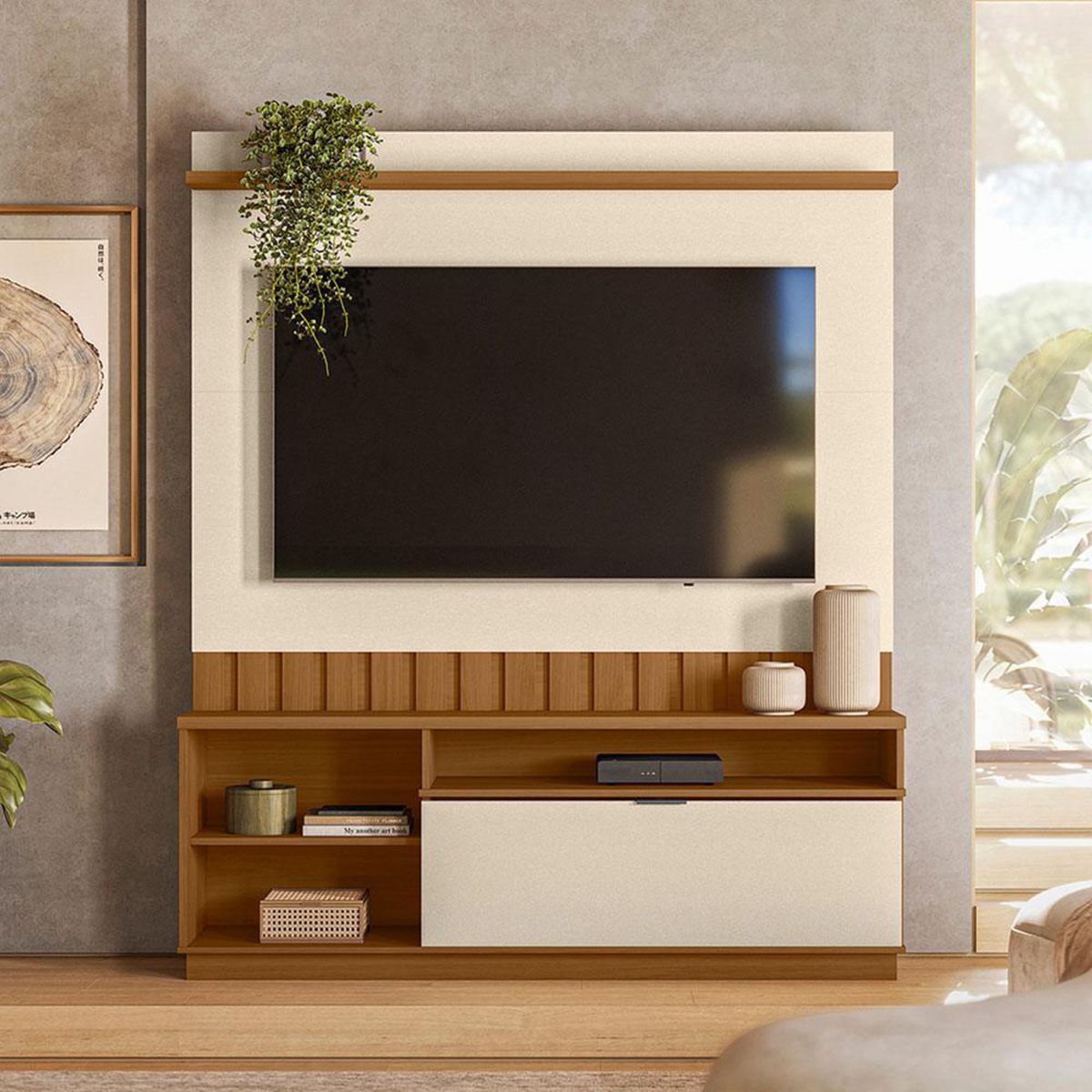 VEKKAHOME - Home TV 60 " Diamantina Beige 150x182.5x33.5 cm
