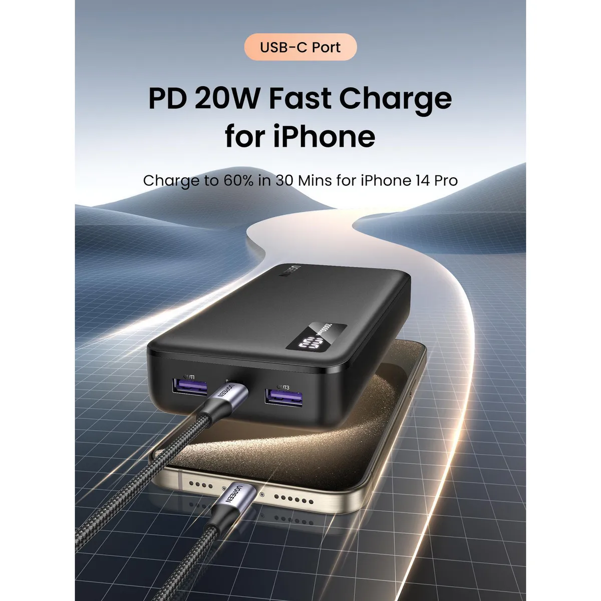 UGREEN - Bateria Portatil 20.000Mah Pd 20W 1Usb-C+1Usb-A Ugreen Pb312