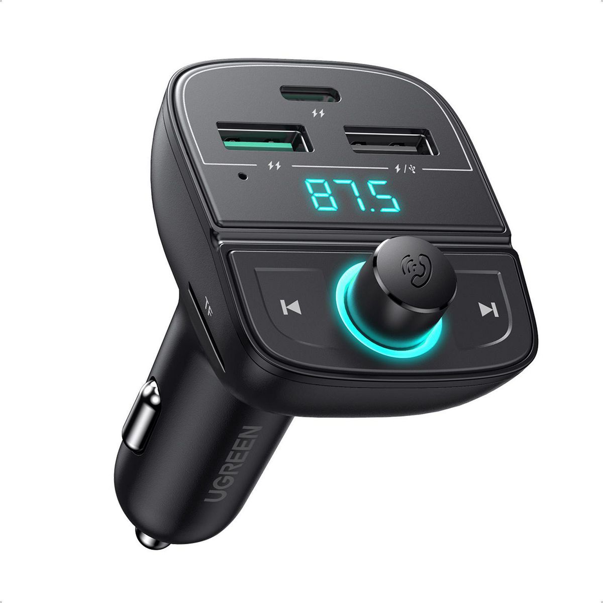 UGREEN - Transmisor de Audio FM Bluetooth 5.0 para Automóvil, 2 USB-A + 1 USB-C, Slot MicroSD CD229