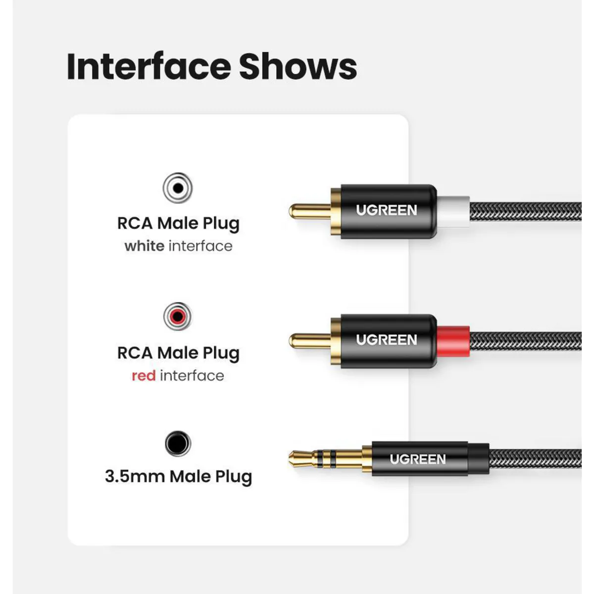 UGREEN - Cable de Audio Plug Estéreo 3.5mm a 2RCA M/M 3 Metros Negro AV116