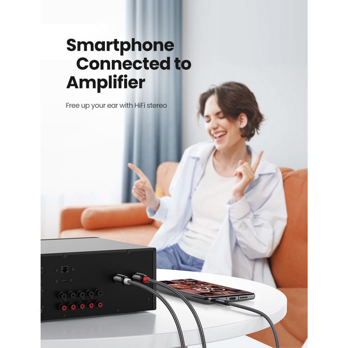 UGREEN - Cable de Audio Plug Estéreo 3.5mm a 2RCA M/M 1.5 Metros Negro AV116