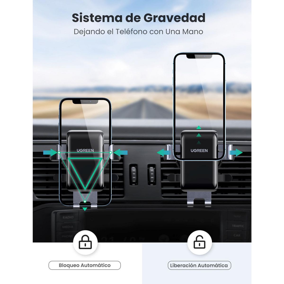 UGREEN - Soporte Celular Ajuste por Gravedad para Rejilla de Ventilación Redonda de Automóvil LP274