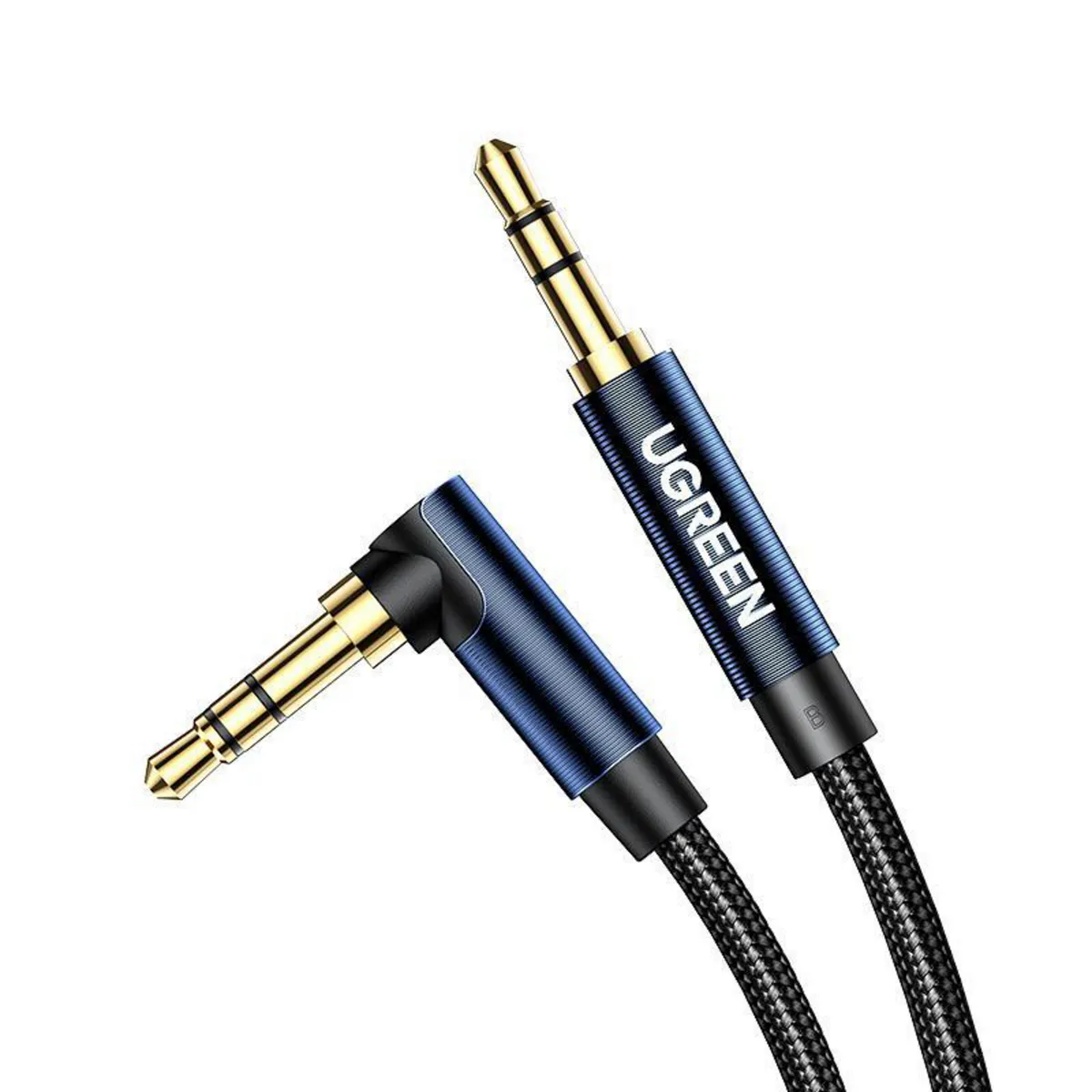 UGREEN - Cable de Audio Auxiliar Curvo Plug a Plug 3.5mm M/M 2 Metro Trenzado Azul AV112