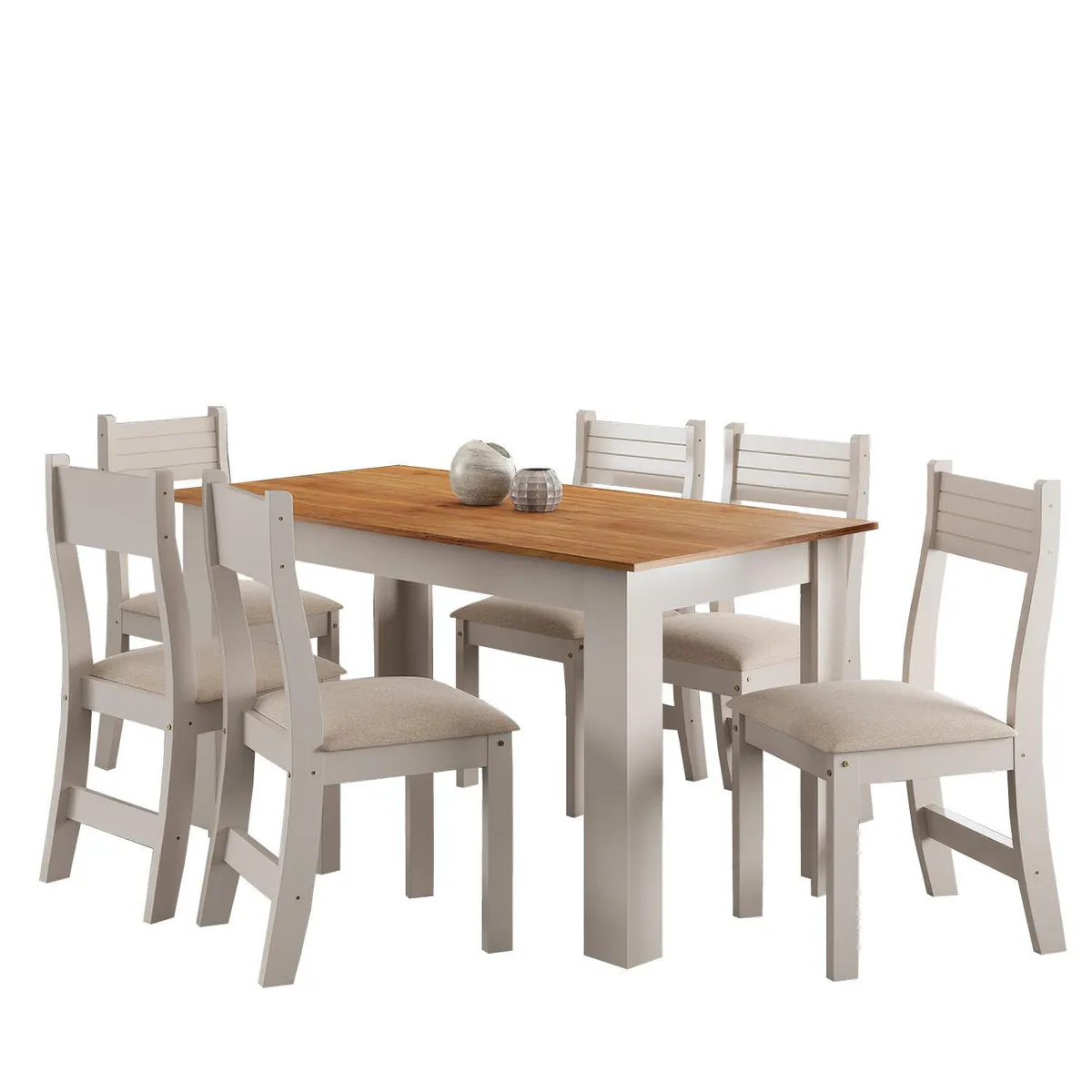 ALTAVISION - Juego de Comedor Violeta 6 Sillas Mesa Rectangular 75,6x75x136 cm Blanco/Café