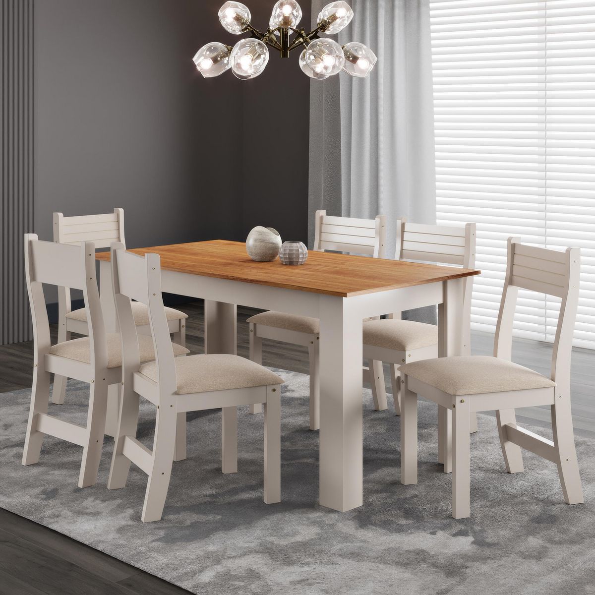 ALTAVISION - Juego de Comedor Violeta 6 Sillas Mesa Rectangular 75,6x75x136 cm Blanco/Café