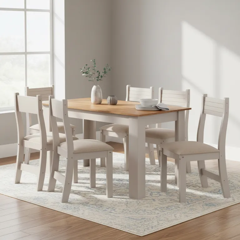 ALTAVISION Juego de Comedor Violeta 6 Sillas Mesa Rectangular 75,6x75x136 cm Café