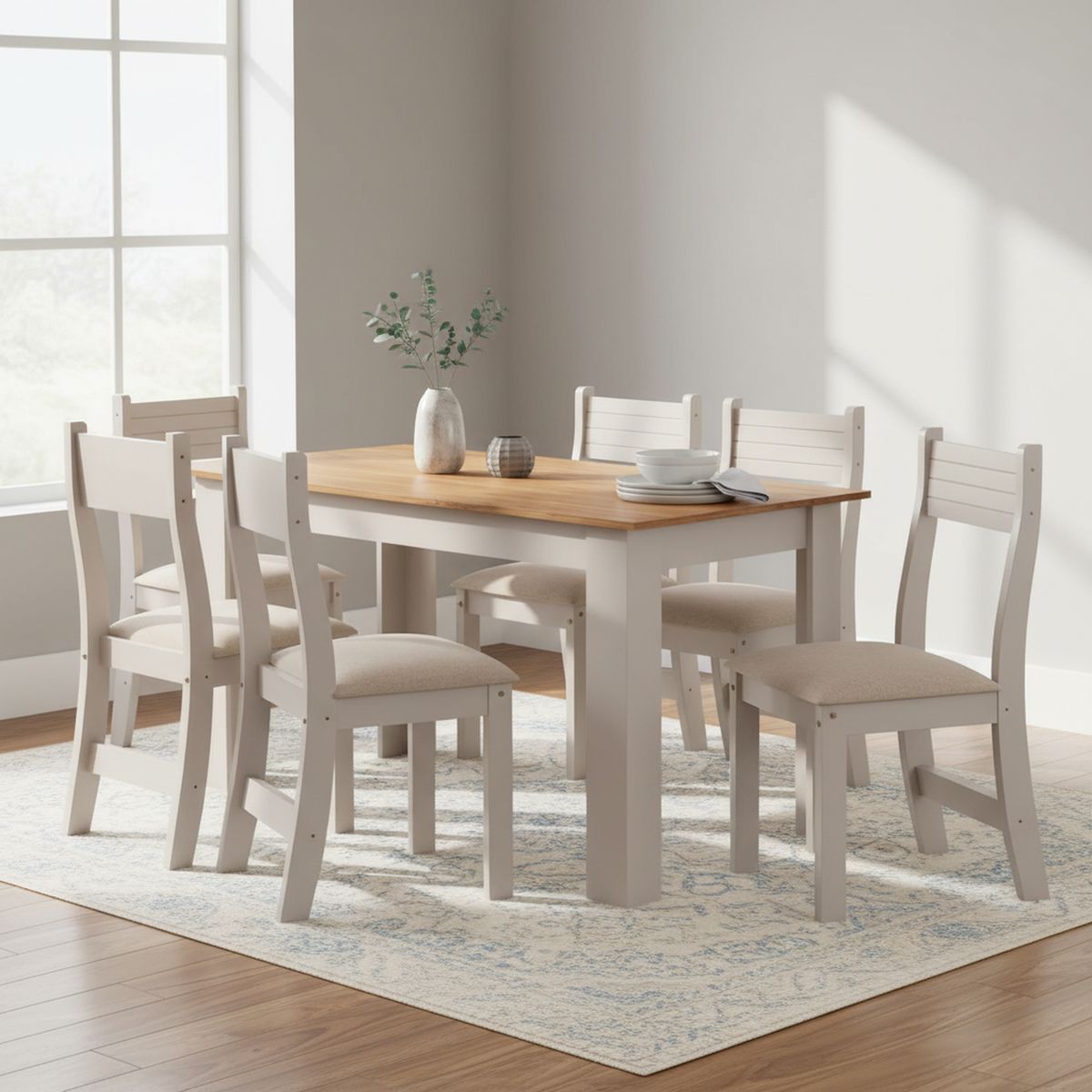 ALTAVISION - Juego de Comedor Violeta 6 Sillas Mesa Rectangular 75,6x75x136 cm Café