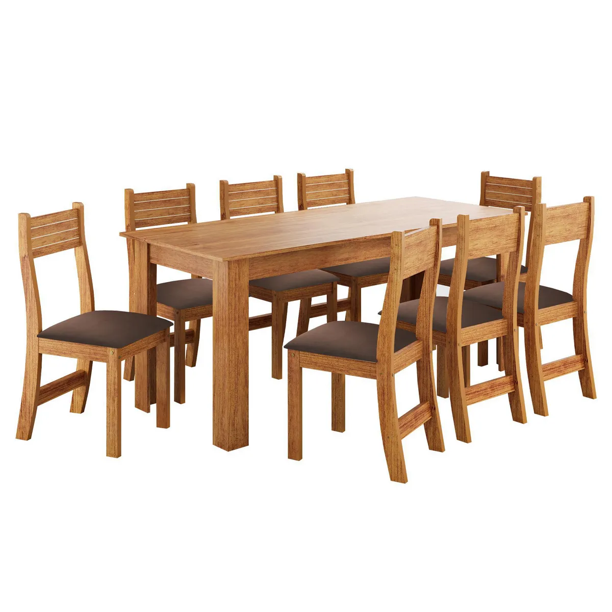 ALTAVISION - Juego de Comedor Tomas 8 Sillas Mesa Rectangular 76x75x180 cm Café Claro