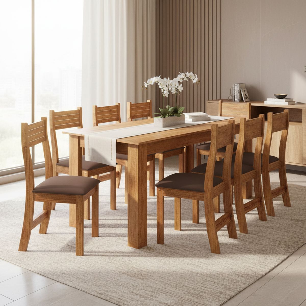 ALTAVISION - Juego de Comedor Tomas 8 Sillas Mesa Rectangular 76x75x180 cm Café