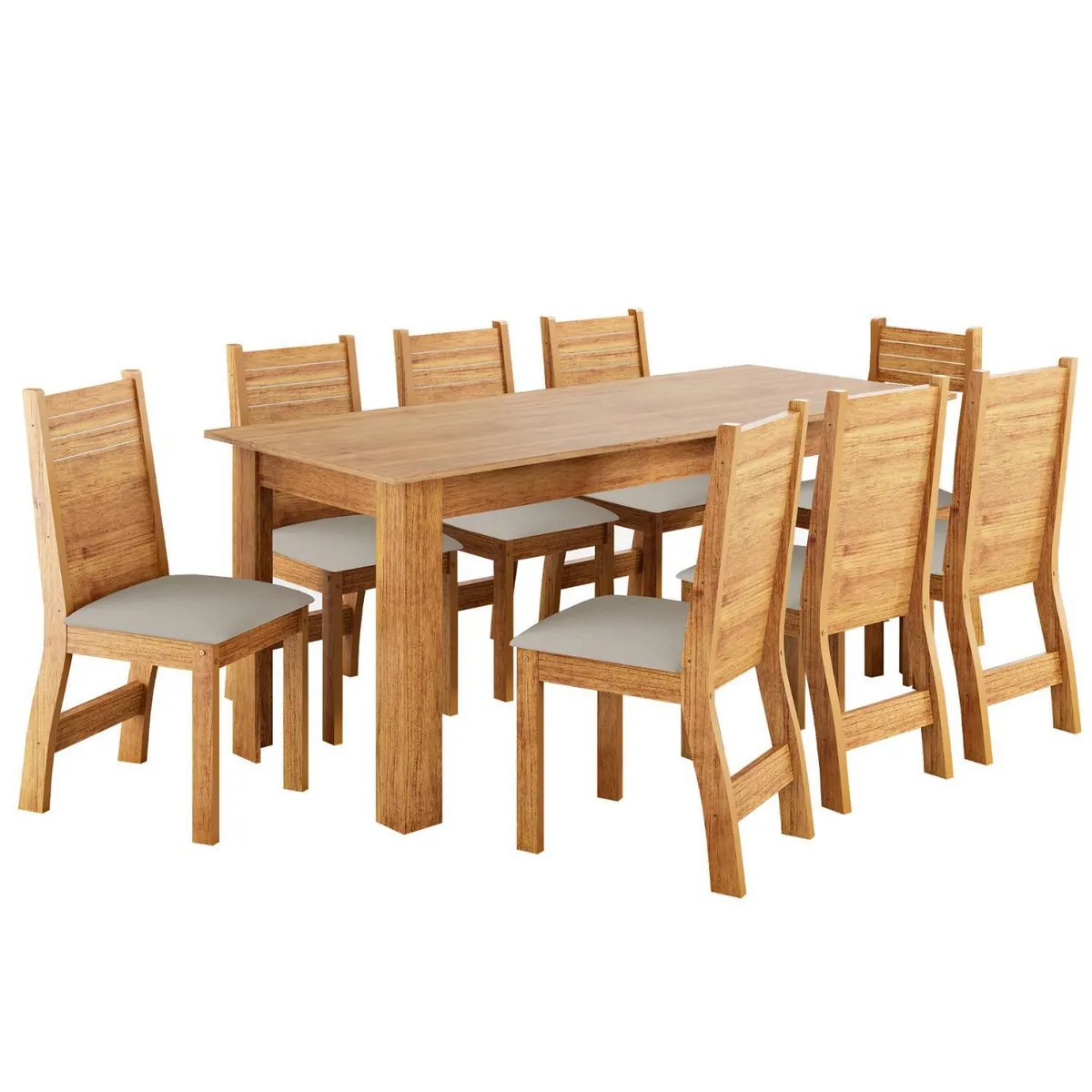 ALTAVISION - Juego de Comedor Porto 8 Sillas Mesa Rectangular 76x75x180 cm Café Claro