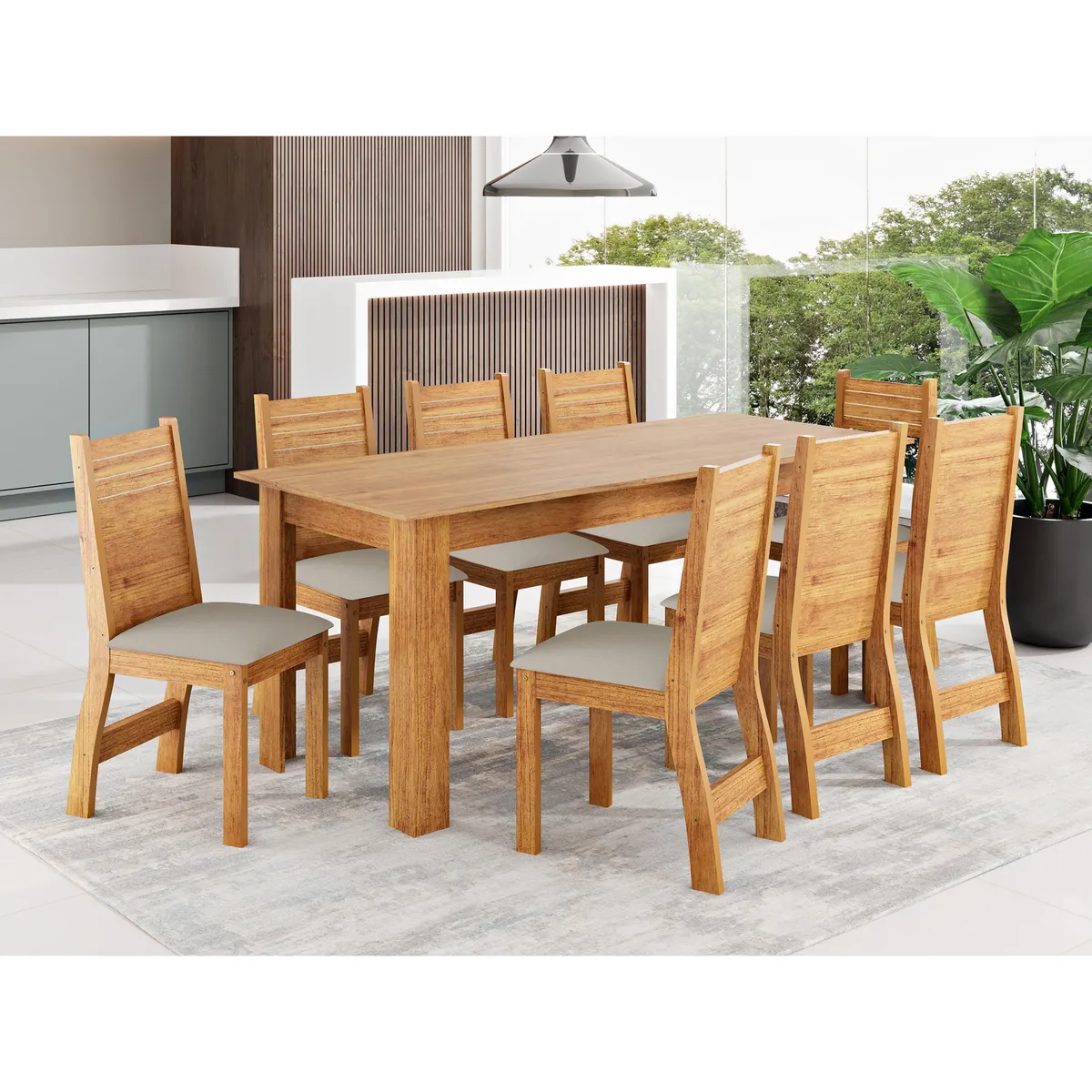ALTAVISION - Juego de Comedor Porto 8 Sillas Mesa Rectangular 76x75x180 cm Café Claro