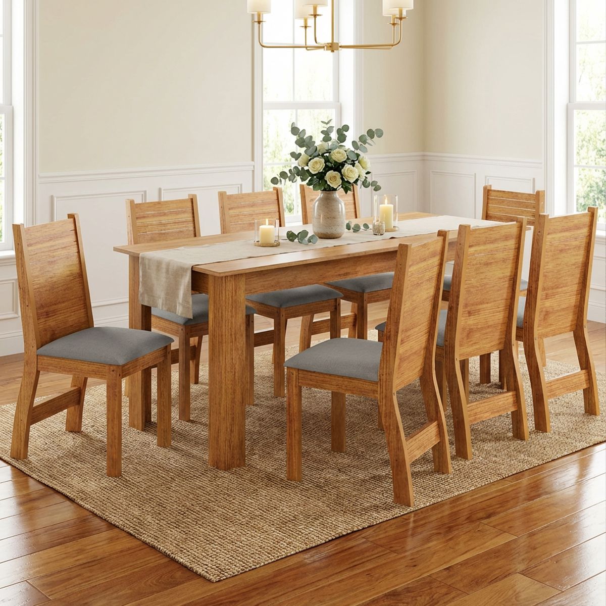 ALTAVISION - Juego de Comedor Porto 8 Sillas Mesa Rectangular 76x75x180 cm Café