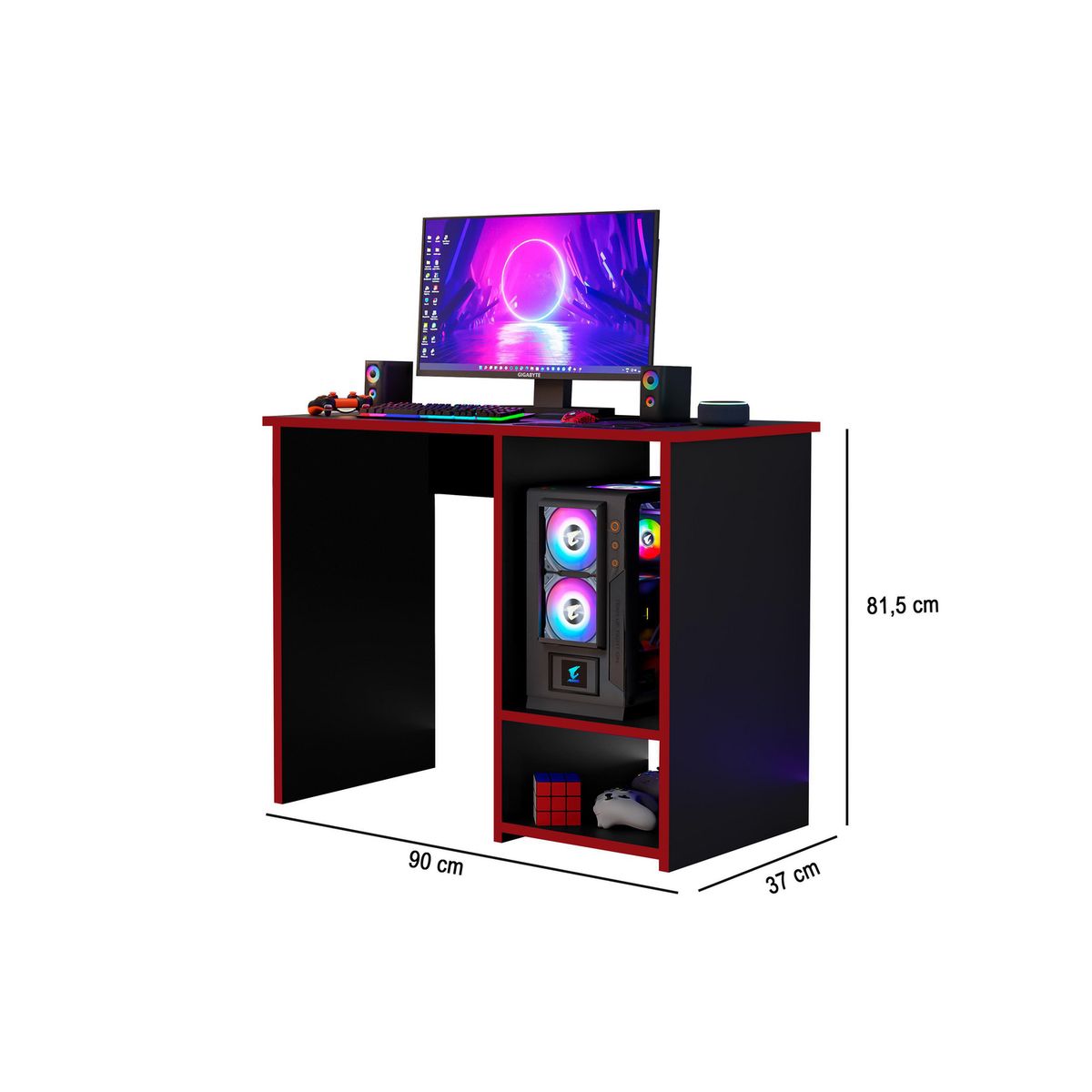 DI PORETTI - Escritorio Gamer Negro 90x81.5x37 cm