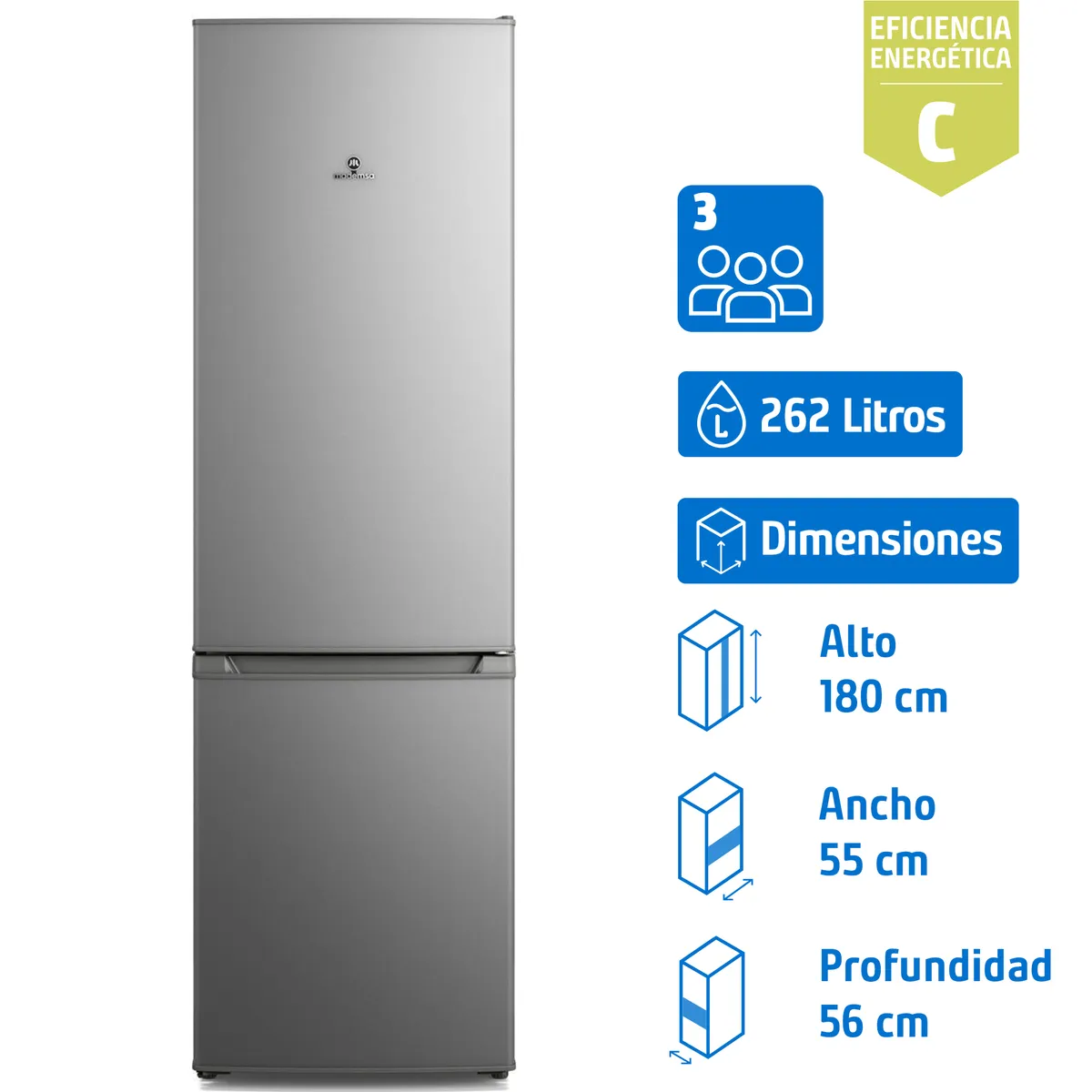 MADEMSA - Refrigerador Bottom Freezer Frío Directo 262 Litros Gris MED270