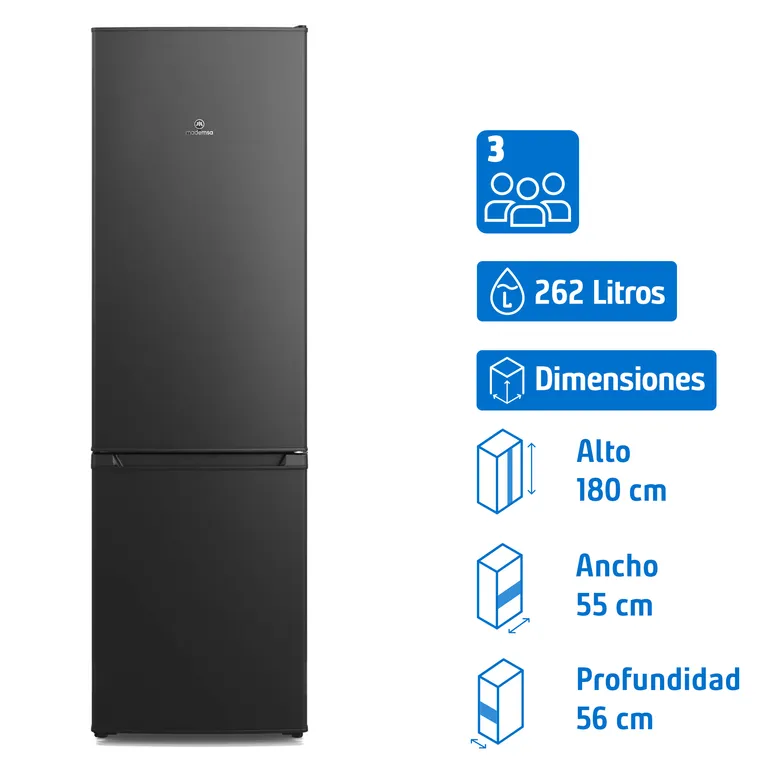 MADEMSA Refrigerador Bottom Freezer Frío Directo 262 Litros Negro MED270B