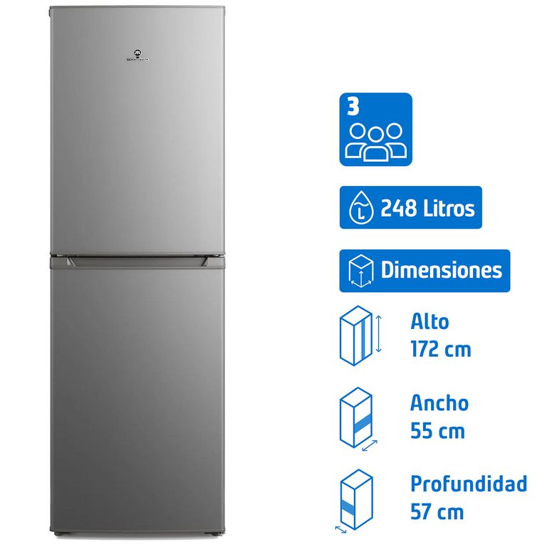 Refrigerador Bottom Freezer Frío Directo 248 Litros Inox MED250