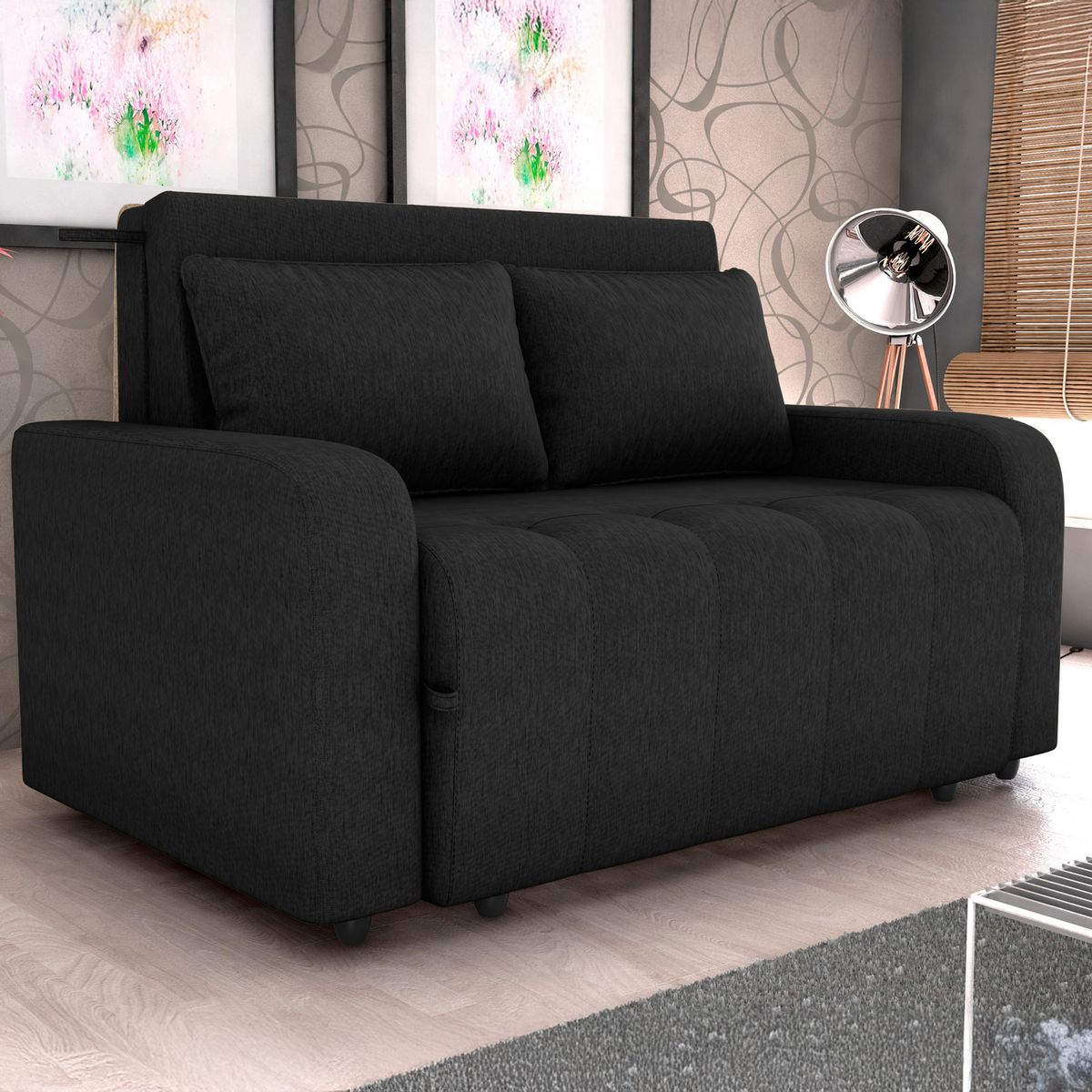 DECOCASA - Sofá cama 2 cuerpos Amora G501 138x90x97 cm Negro
