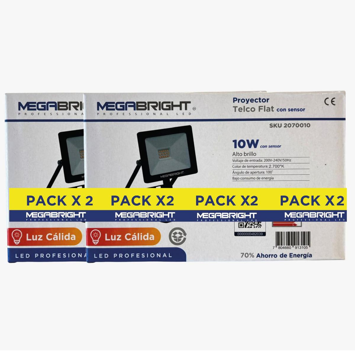 MEGABRIGHT - Pack 2 proyectores Led 10 W IP 65 1000 lm Luz Cálida