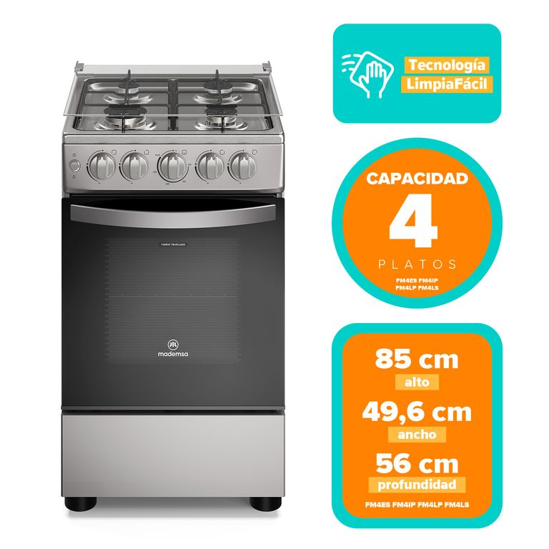 MADEMSA Cocina a Gas 4 Platos Inox FM4ES