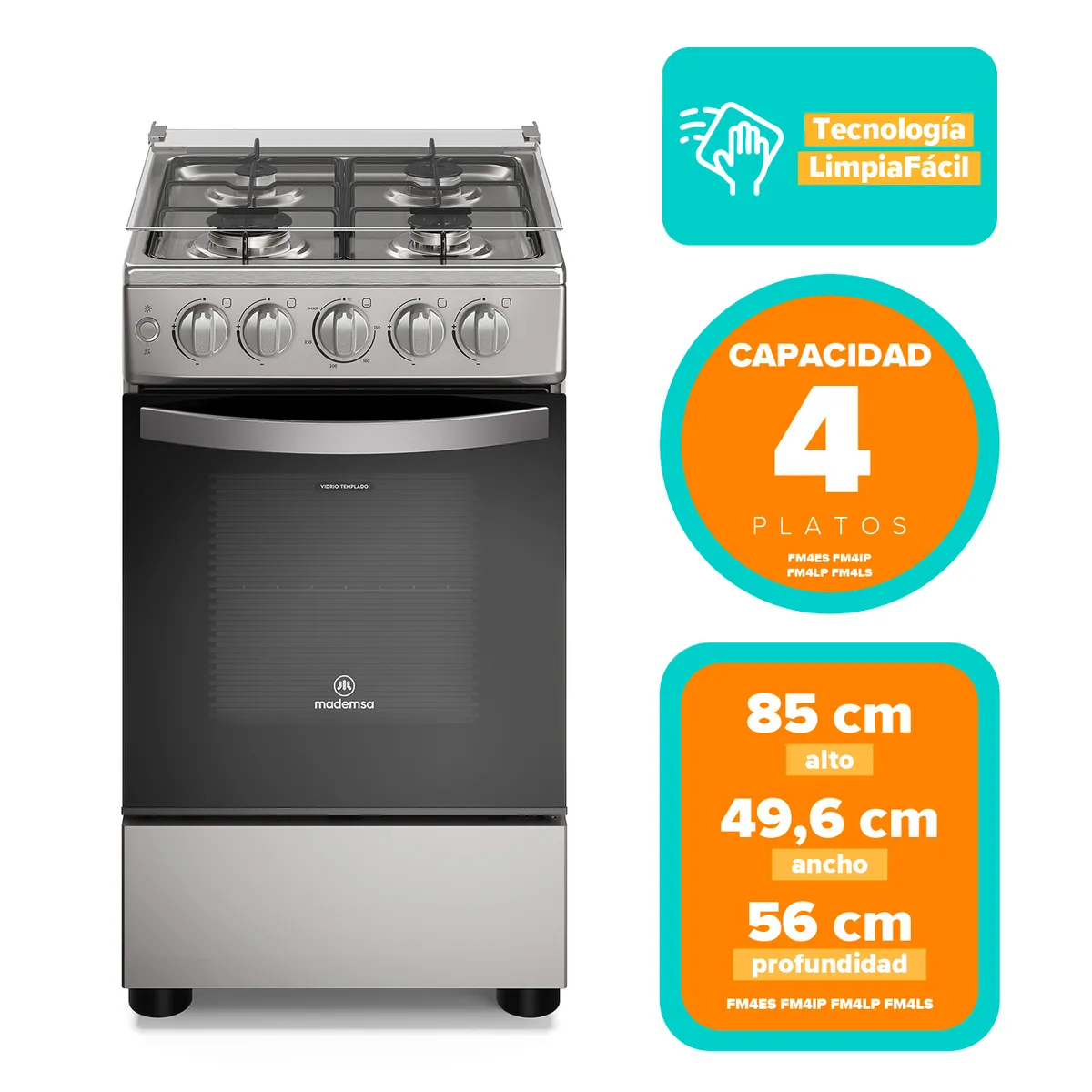 MADEMSA - Cocina a Gas 4 Platos Silver FM4ES