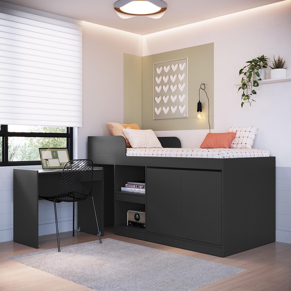 HOGA - Cama 1.5 plazas de Estructura Hoga Jamaica Gris