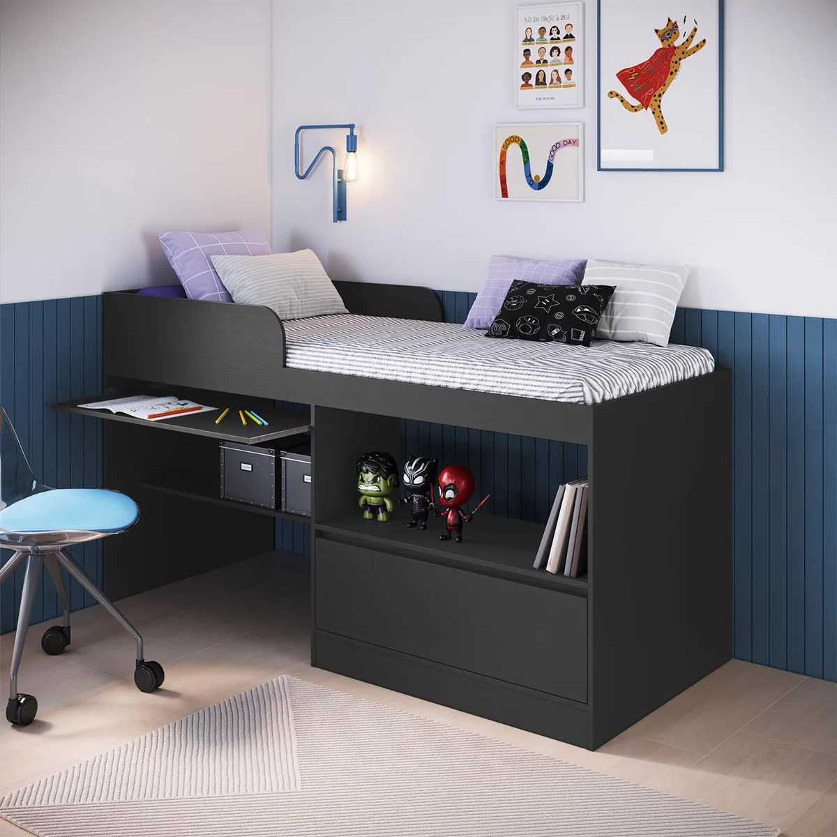 HOGA - Cama 1.5 plazas de Estructura Hoga Jacarta Gris