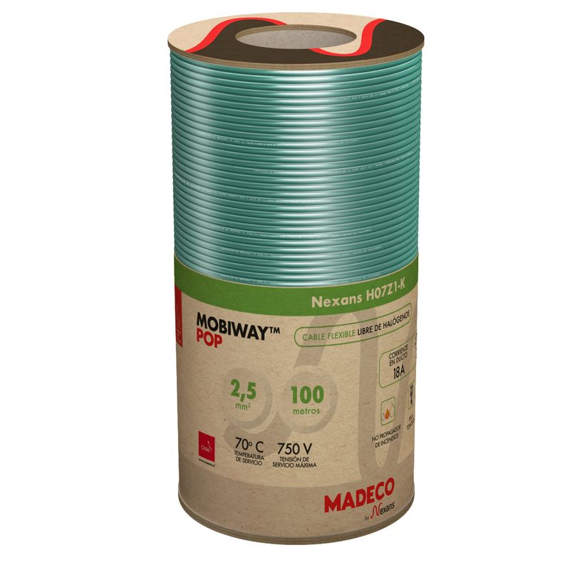 MADECO - Cable Libre de Halogeno + Carrete Mobiway 1x2,5 mm2 Verde 100 metro(s) 