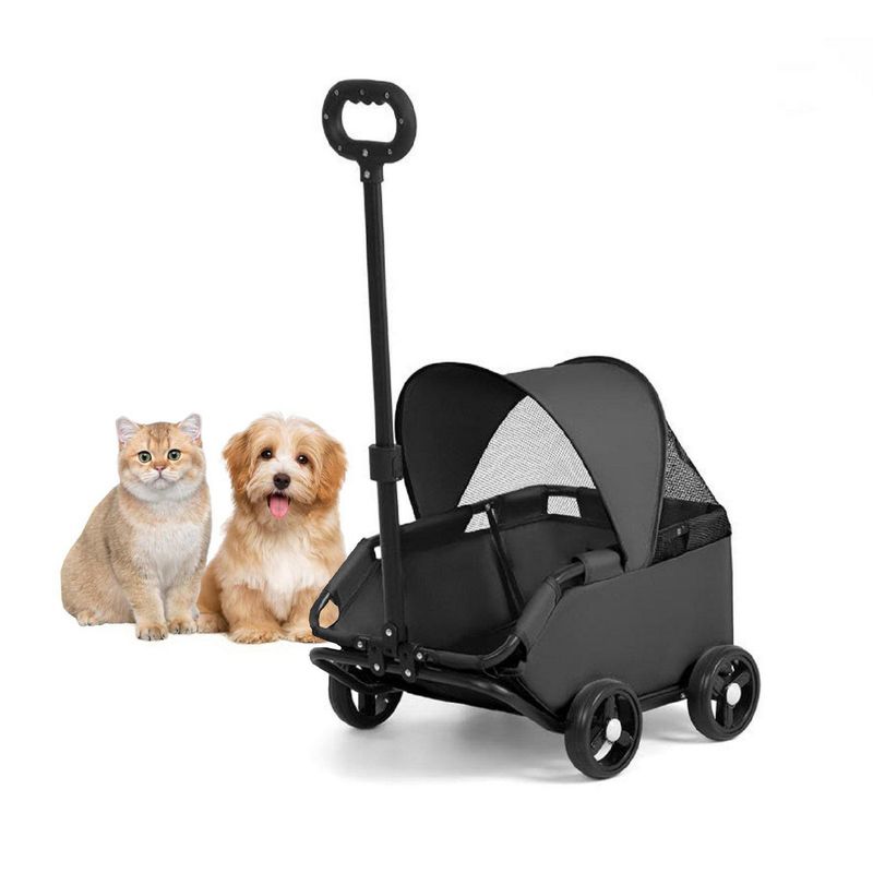 KIDSCOOL - Carro plegable de paseo para mascota 35x90x53 cm Negro Recién nacido
