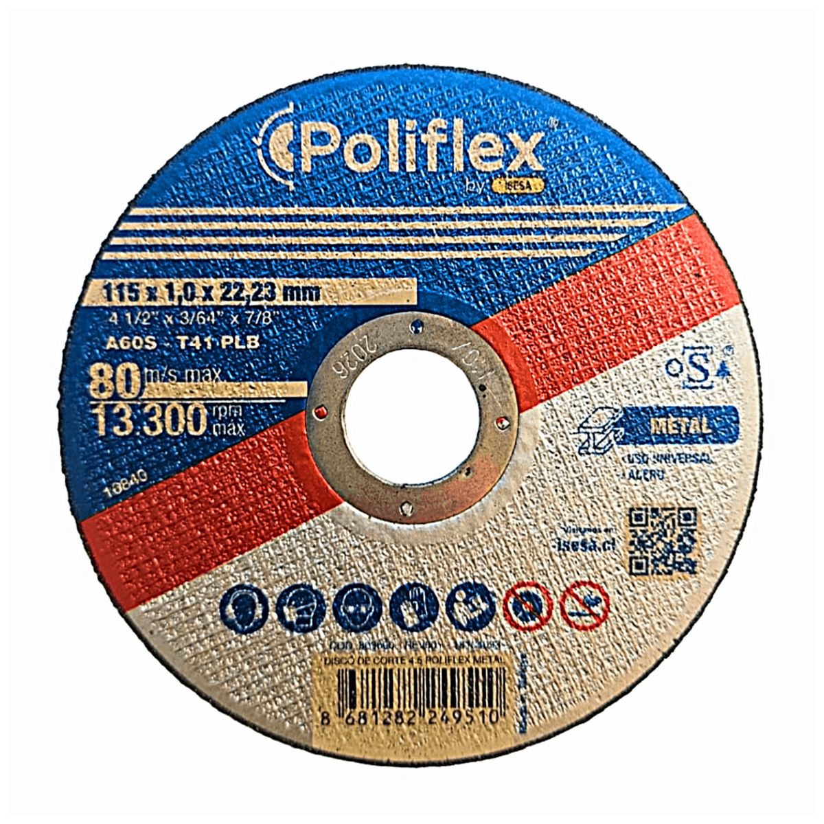 POLIFLEX - Disco corte metal 115x1,0x22 mm