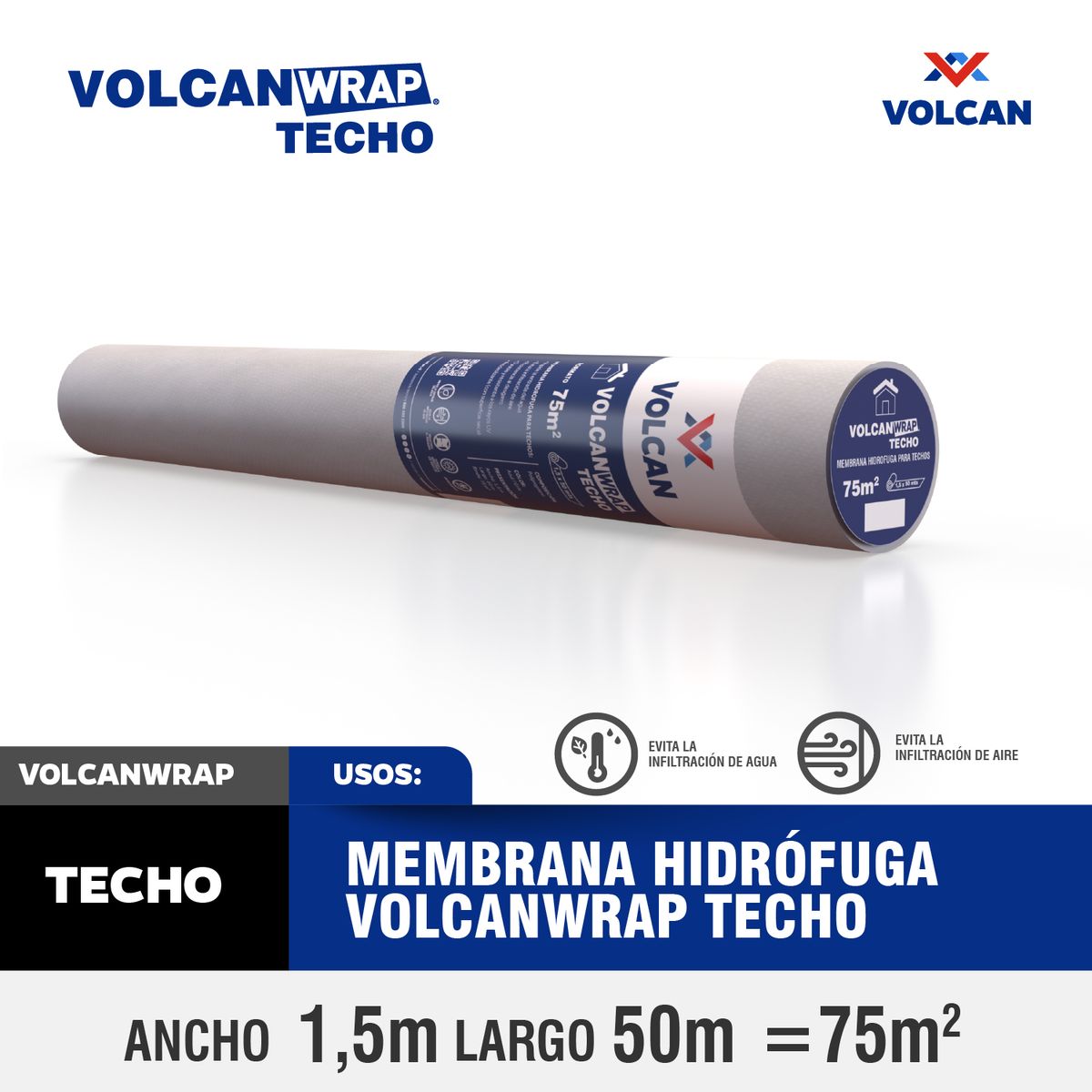 VOLCAN - Membrana Hidrófuga 110 Gr Volcanwrap Techo 75M2