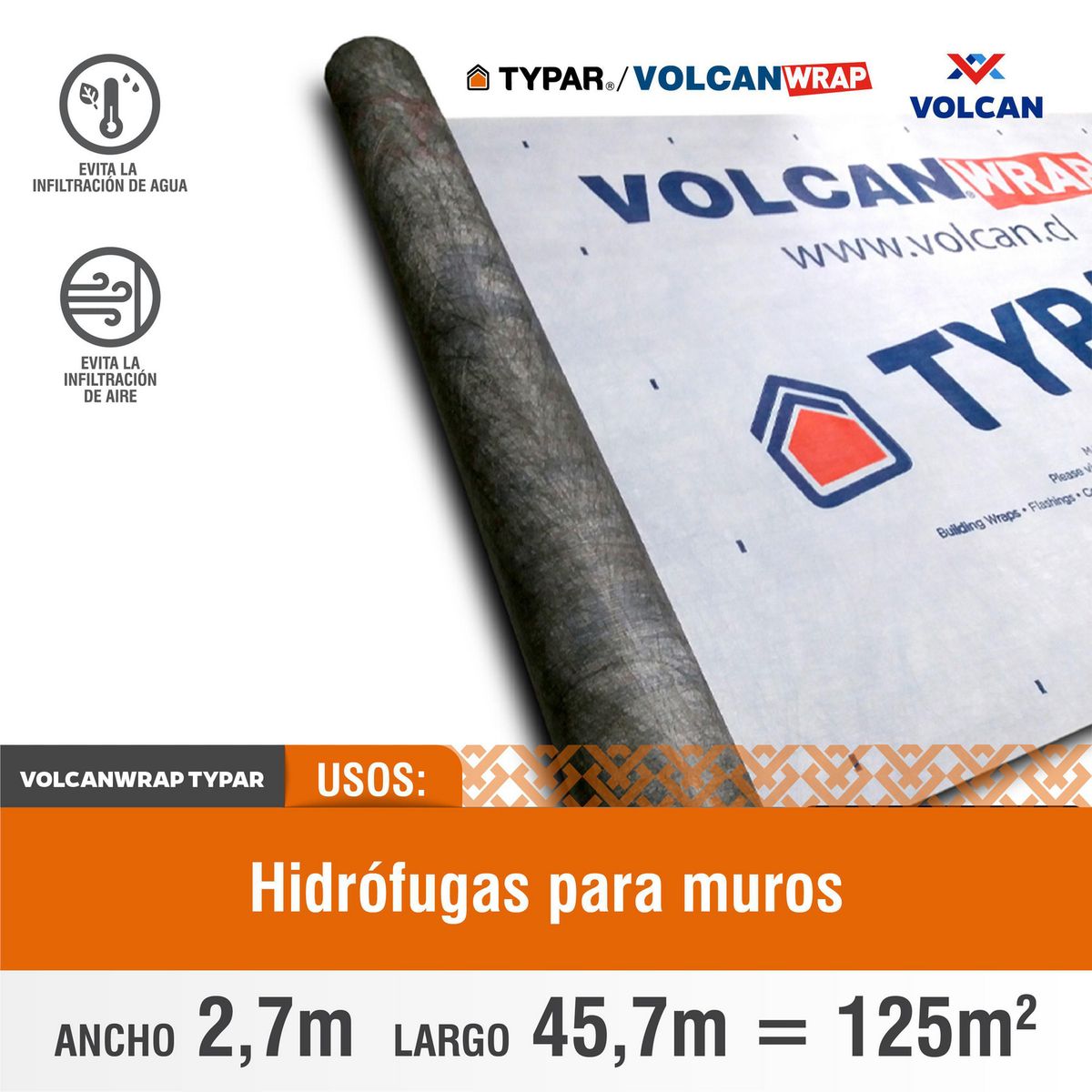VOLCAN - Membrana Hidrófuga Typar Volcanwrap 100Gr 125M2