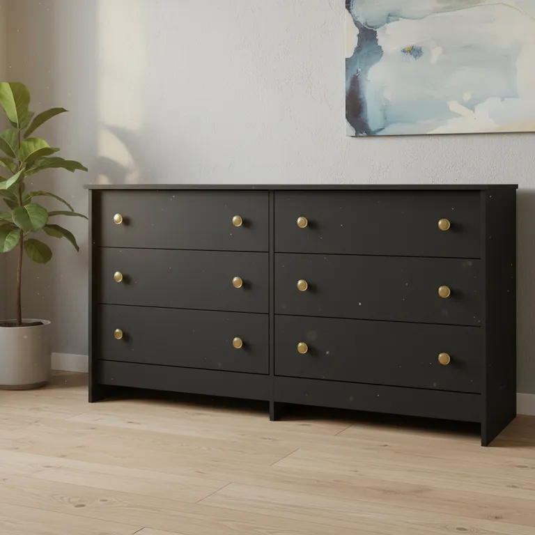 Cómoda 6 Cajón(es) Dúplex 136x72x40 cm Negro
