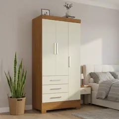 MOBILFRANK - Closet 3 Puerta(s) 3 Cajón(es) 3 Repisa(s) 81.7x180x40 cm Canela y Blanco Off White