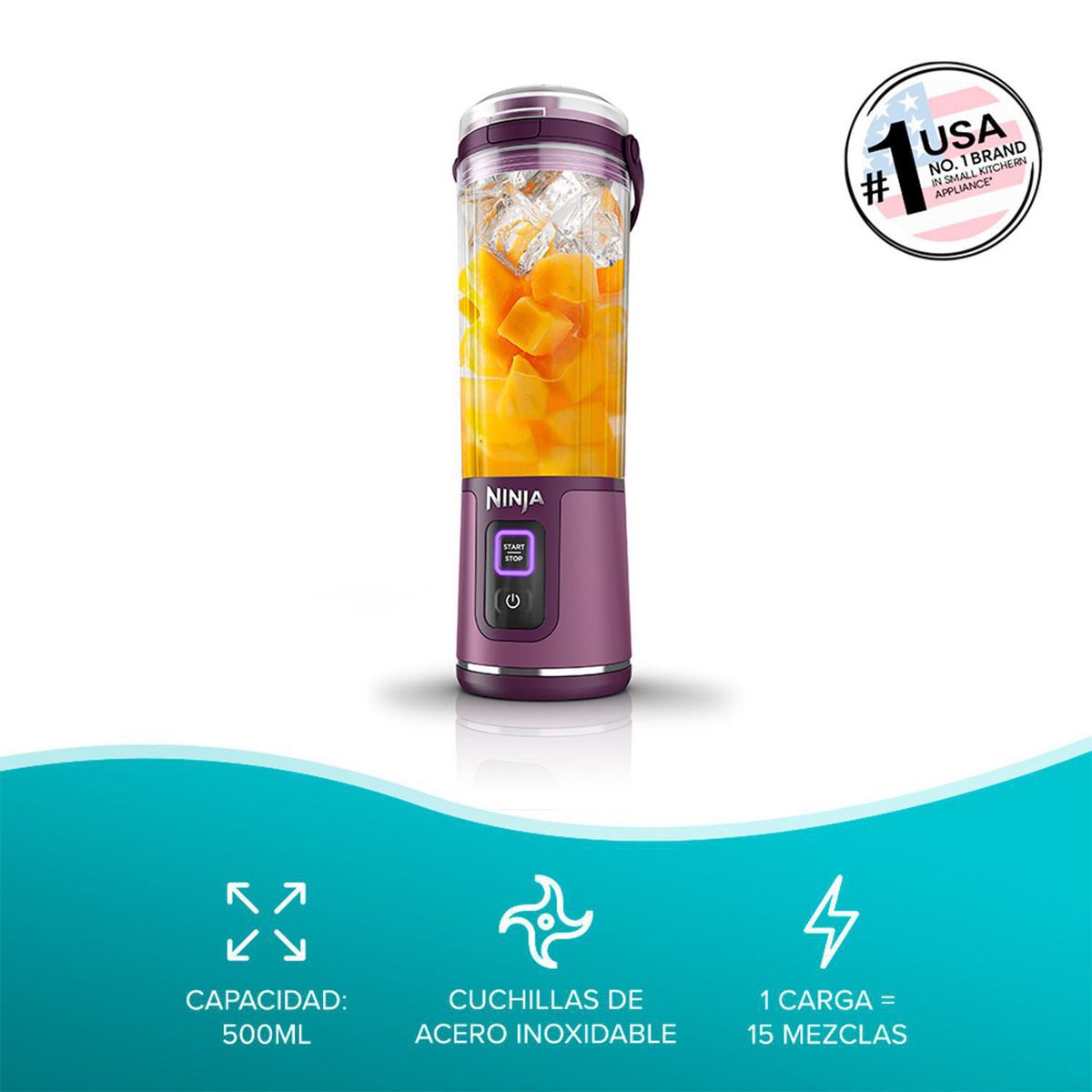 NINJA - Licuadora Individual Inalámbrica 0.5 Litros Morado Blast Passion Fruit
