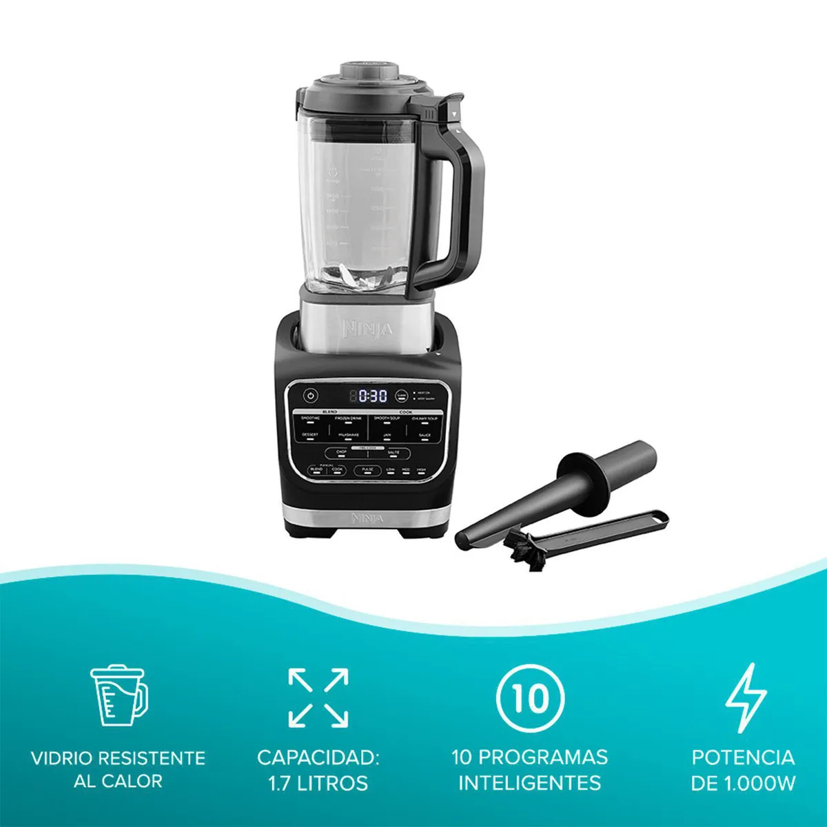NINJA - Licuadora Sopera 1.7 Litros Negro Plus 1000 W