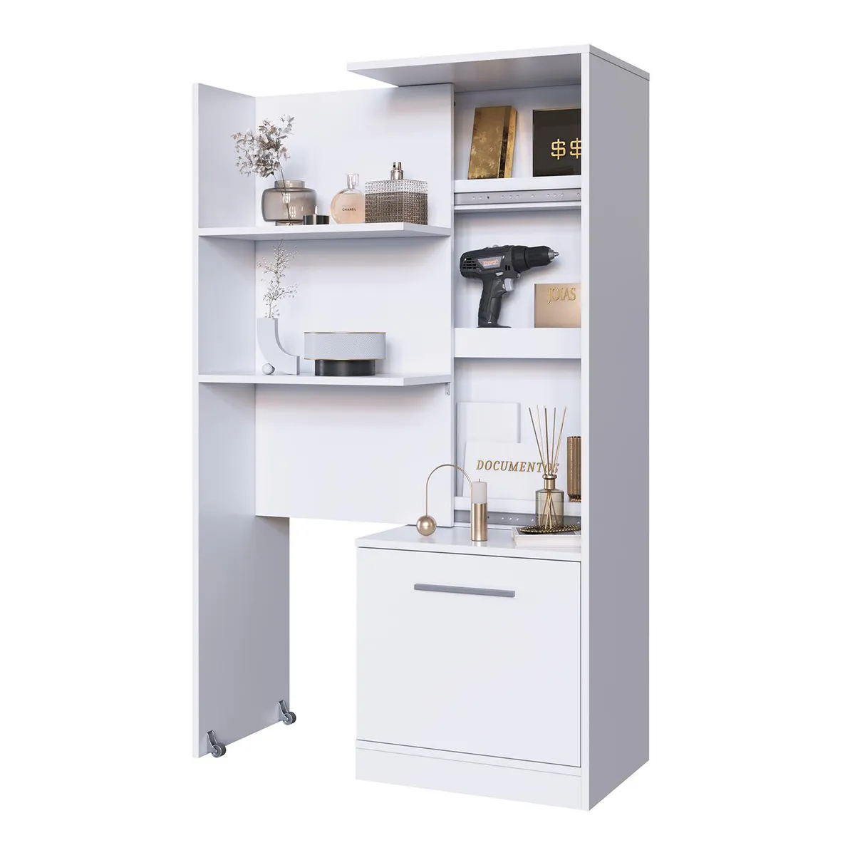 HOGA - Estante Multiuso Extensible MDP 3 Nivel(es) 36.8x138x49.2 cm Blanco
