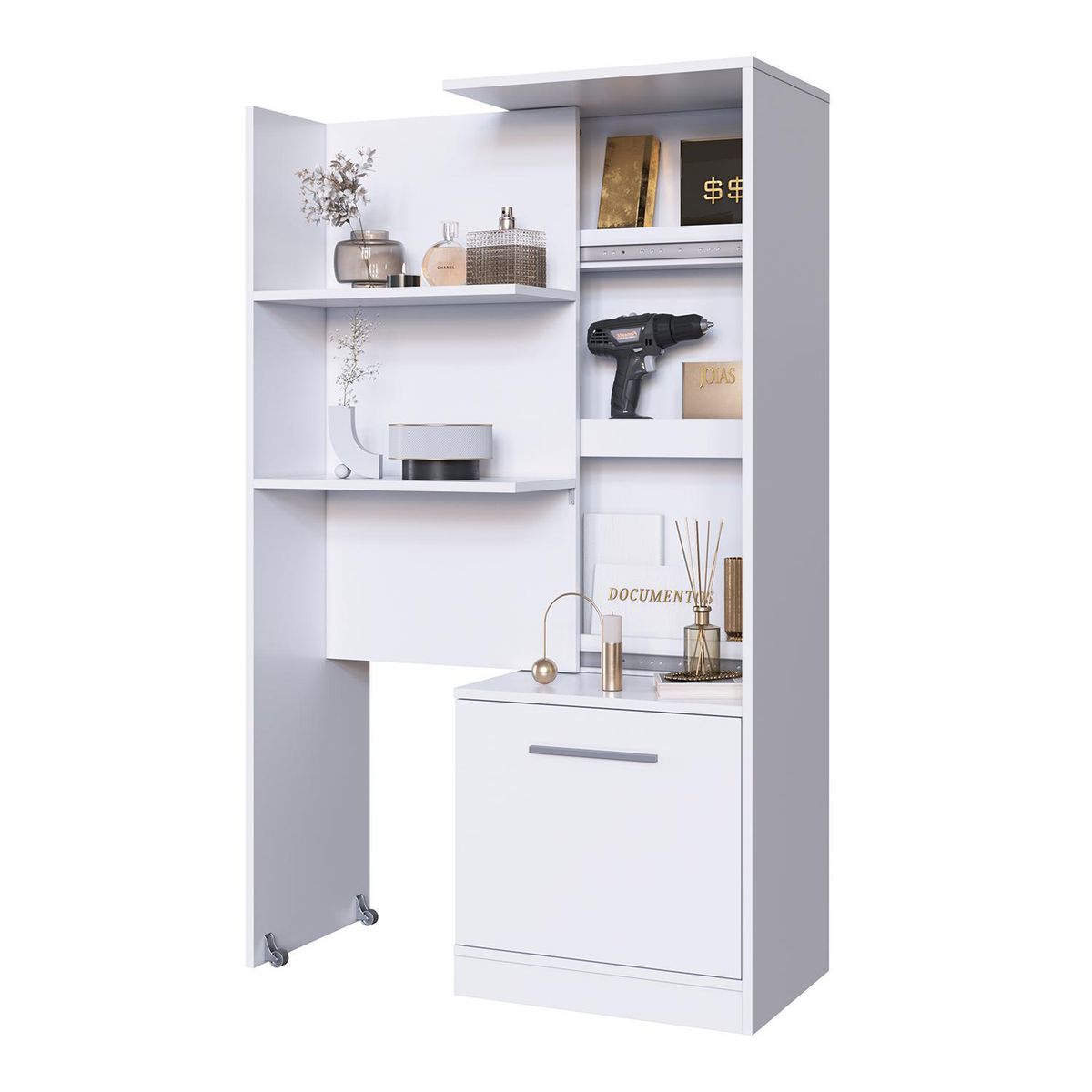 HOGA - Estante Multiuso Extensible MDP 3 Nivel(es) 36.8x138x49.2 cm Blanco