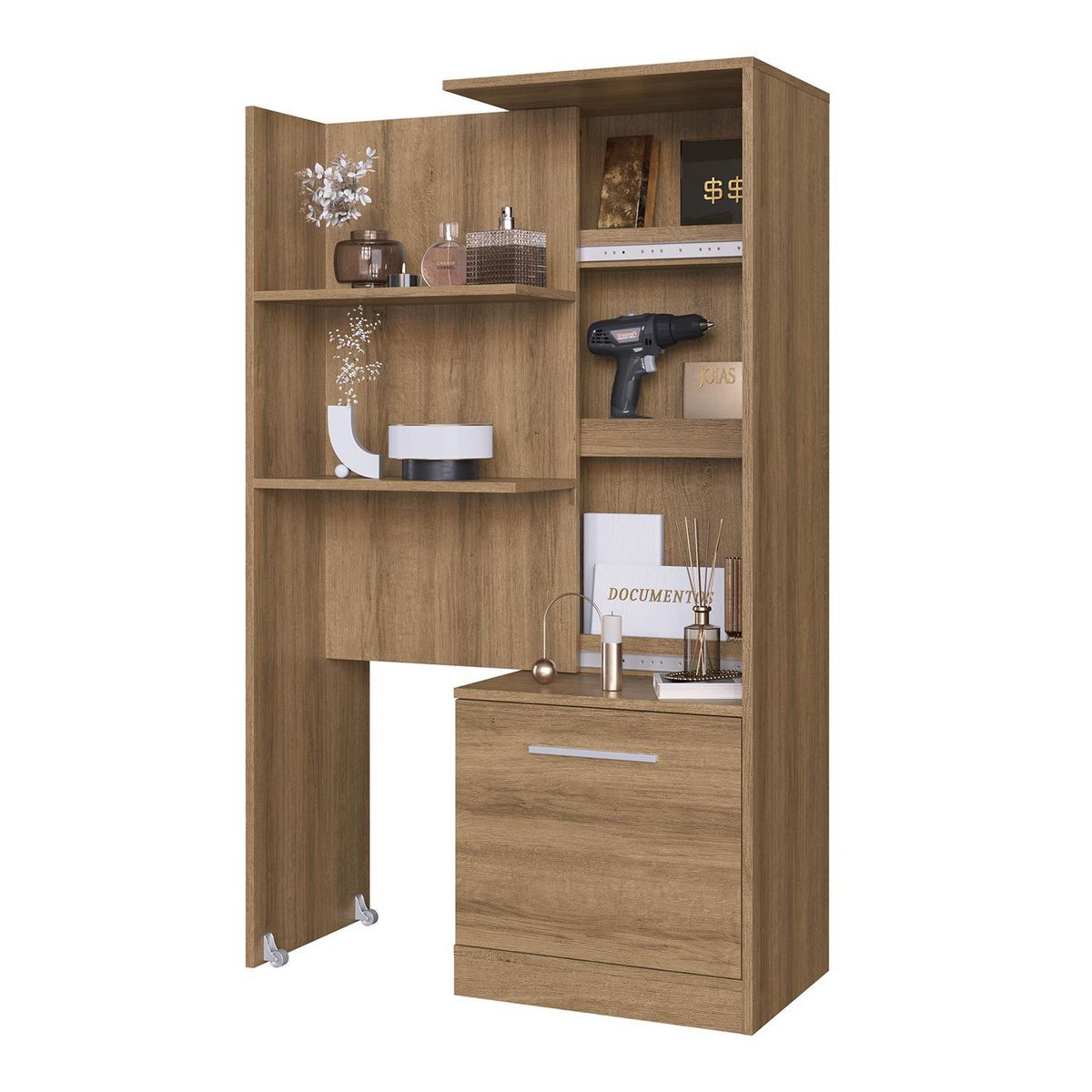 HOGA - Estante Multiuso Extensible MDP 3 Nivel(es) 36.8x138x49.2 cm Miel