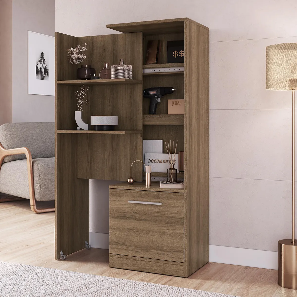 HOGA - Estante Multiuso Extensible MDP 3 Nivel(es) 36.8x138x49.2 cm Miel