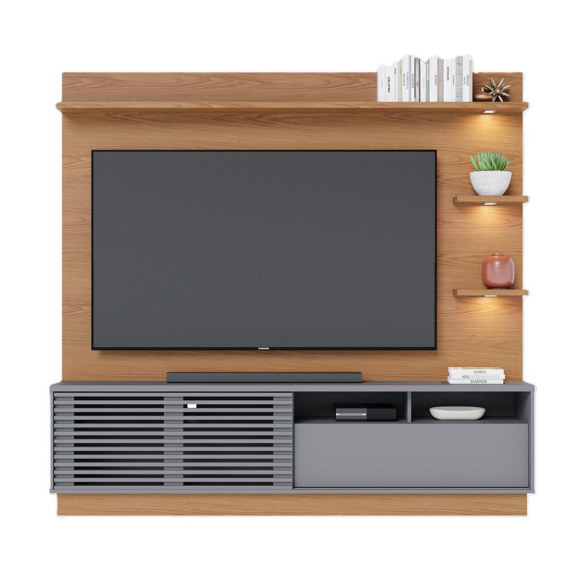 ONESSTA - Home TV 70 " Campeche Freijo/Cinza 193x200x40.9 cm