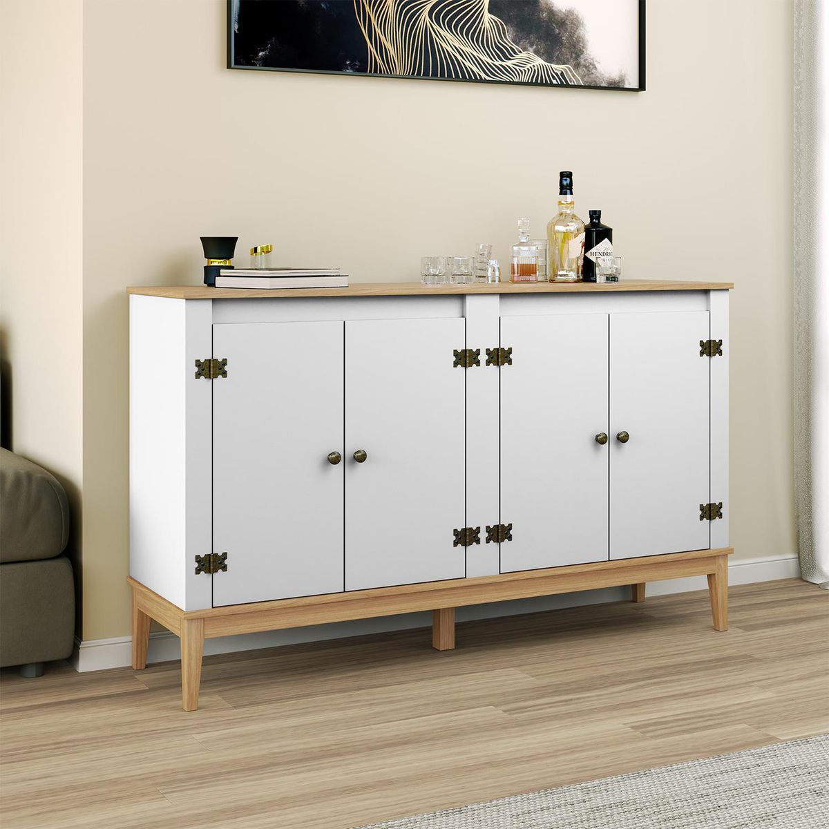 HOGA - Aparador buffet Colonial Blanco 149x41x90 cm