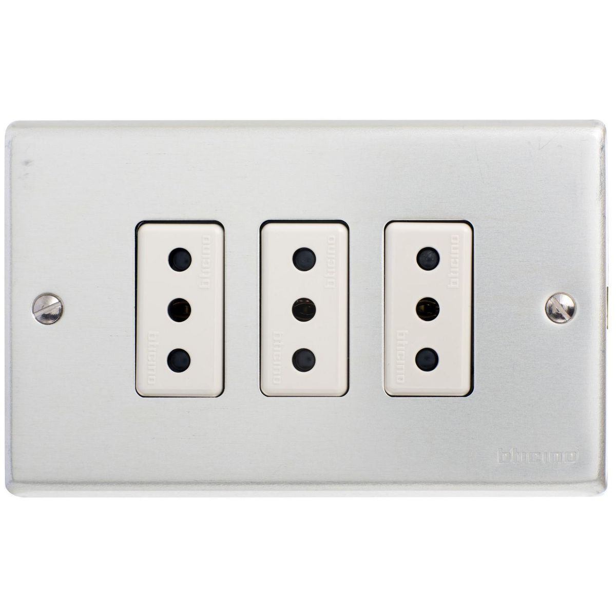 BTICINO - Tomacorriente triple armado 10A Aluminio Oxidal