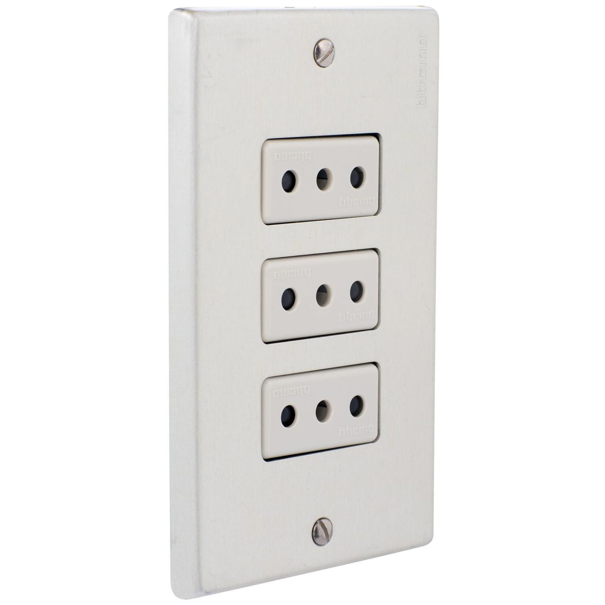 BTICINO - Tomacorriente triple armado 10A Aluminio Oxidal