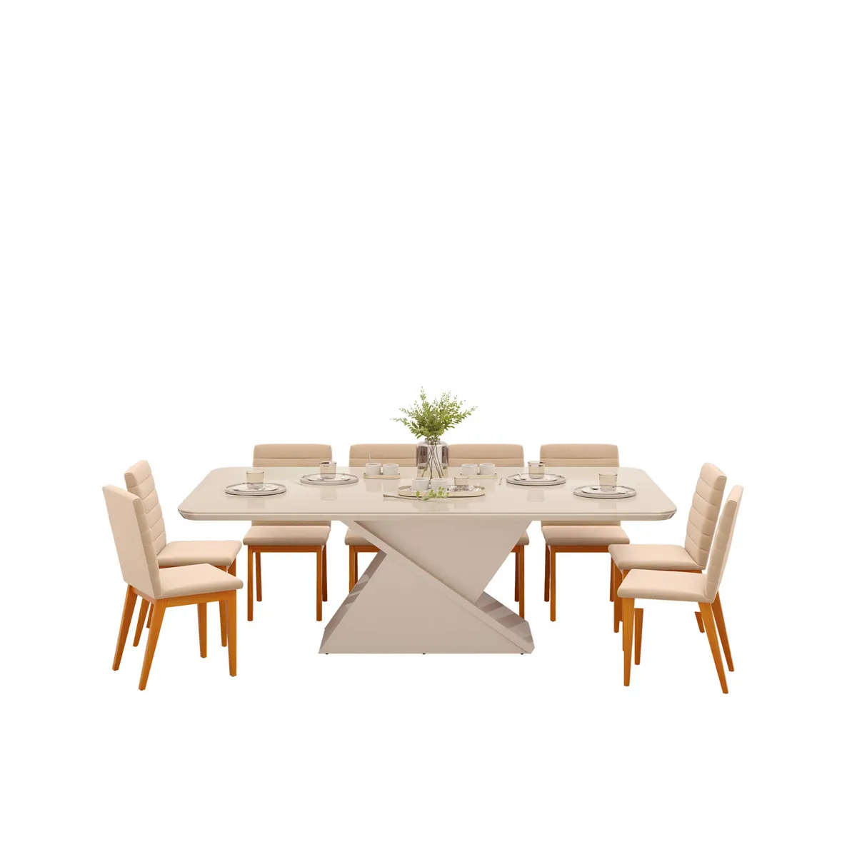 DI PORETTI - Juego de comedor Sofia 8 Sillas Mesa Rectangular 200x81,5x100 cm Blanco