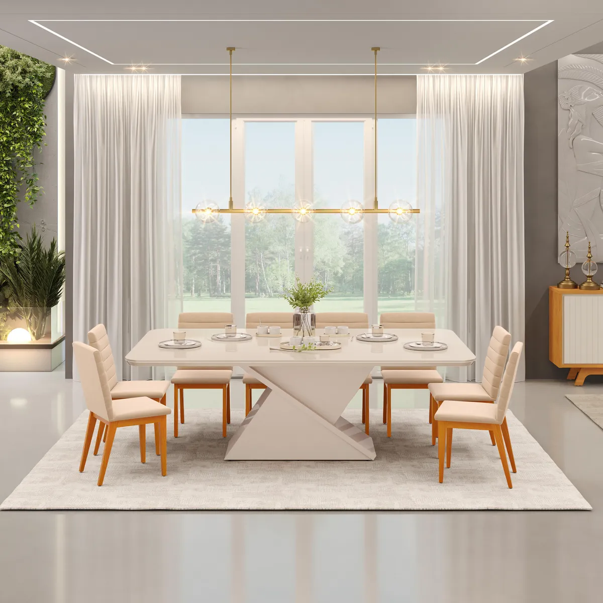 DI PORETTI - Juego de comedor Sofia 8 Sillas Mesa Rectangular 200x81,5x100 cm Blanco